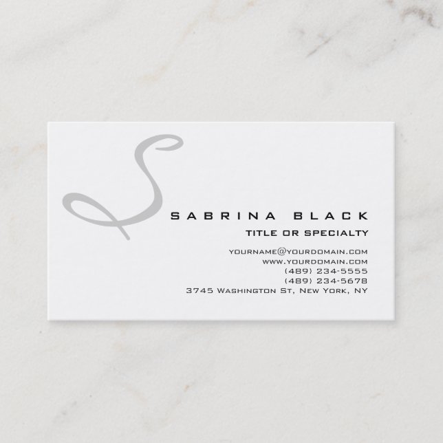 Trendy Chic White Grey Monogram Business Card (Front)