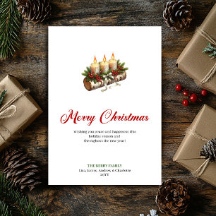 Trendy Christmas candles wooden log greeting Holiday Card