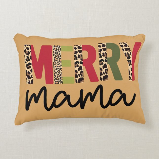 Trendy Christmas Colour Block Leopard Merry Mama  Accent Pillow (Front)