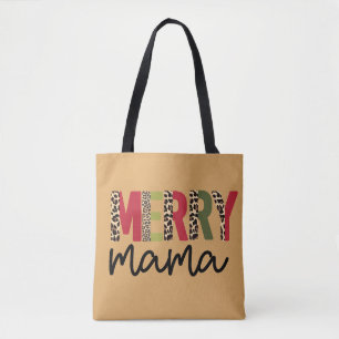 Trendy Christmas Colour Block Leopard Merry Mama  Tote Bag
