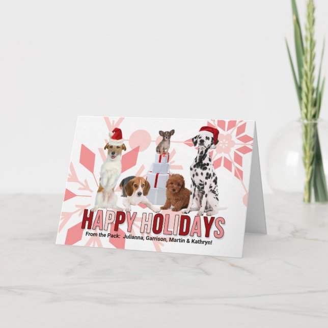 Trendy Christmas Dogs in Red and Pink Holiday Card (Front)