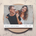 Trendy Christmas | Modern Stylish Couple Photo Holiday Card<br><div class="desc">A stylish holiday photo flat greeting card with modern typography “Merry Christmas" in red and handwritten script typography for the couples name(s) on a clean simple minimalist white background with a dark forest green color on the reverse. The photo, name and greeting can be easily customized for a personal touch....</div>