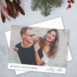 Trendy Christmas | Modern Stylish Couple Photo Holiday Postcard<br><div class="desc">A stylish holiday photo postcard with modern typography “Merry Christmas" in dark forest green and handwritten script typography for the couples name(s) on a clean simple minimalist white background. The photo, name and greeting can be easily customized for a personal touch. A simple, minimalist and contemporary christmas design to stand...</div>