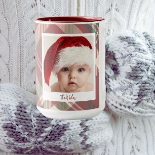 Trendy Christmas Mug   Custom Double Photo Red