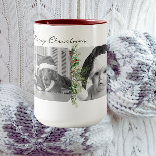 Trendy Christmas Mug   Custom Photo Greenery Frame