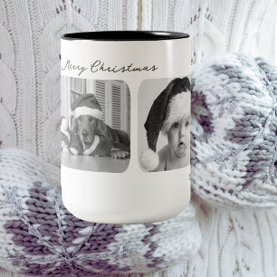 Trendy Christmas Mug   Custom Triple Photo Modern
