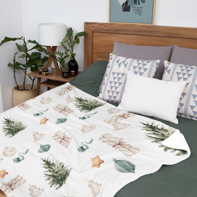 Trendy Christmas Pattern | Watercolor  Fleece Blanket (Creator Uploaded)