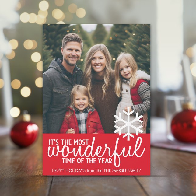 Trendy Christmas Photo Greeting Holiday Card (A modern Christmas card with - It's the most wonderful time of the year - greeting and 1 photo)