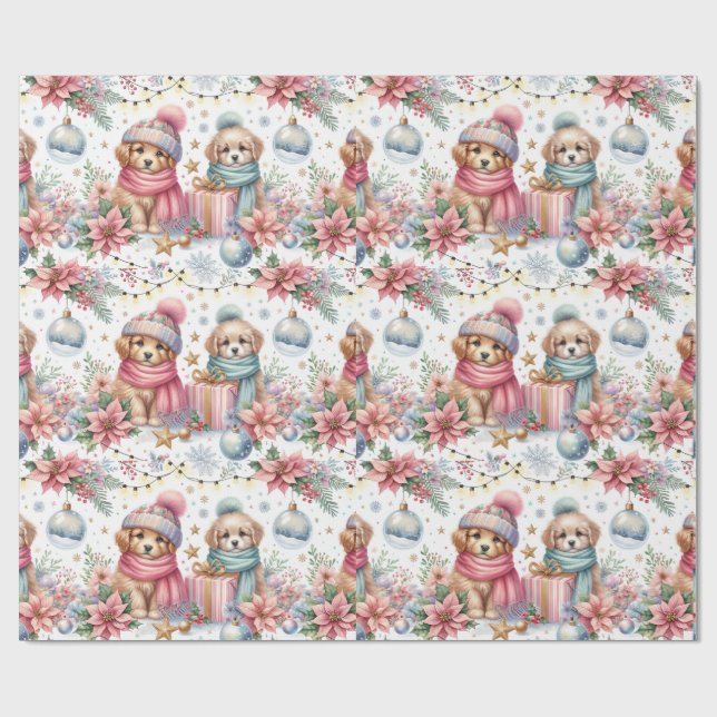 Trendy Christmas Puppies Wrapping Paper (Flat)