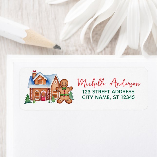 Trendy Christmas Return Address Gingerbread House (Insitu)