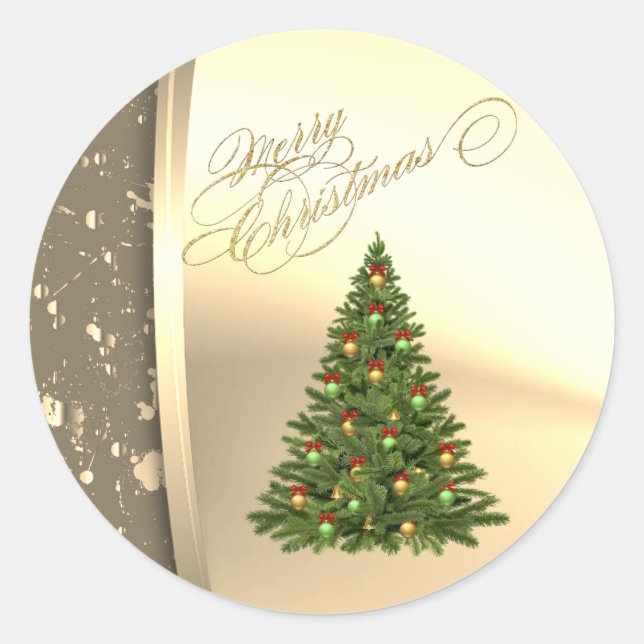 Trendy Christmas Tree ,Faux Gold Classic Round Sticker (Front)