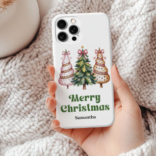 Trendy Christmas trees watercolor leopard gift iPhone 15 Mini Case