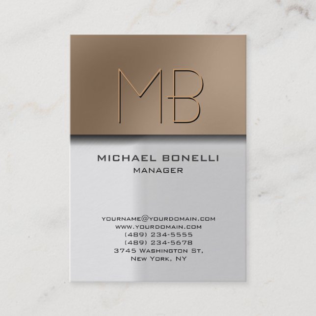Trendy chubby grey beige stylish business card (Front)