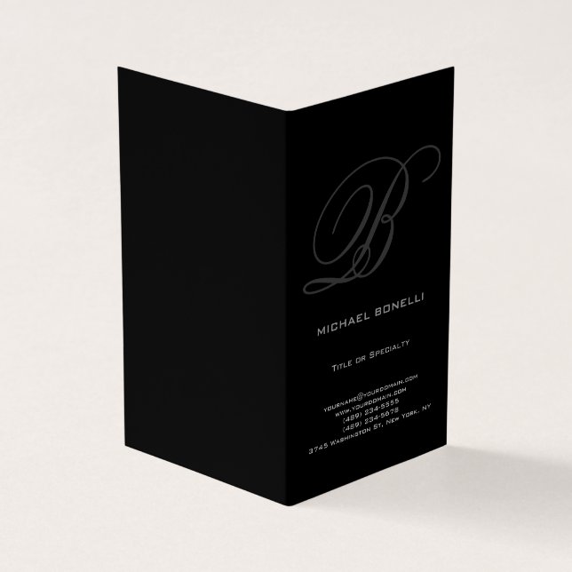 Trendy chubby modern grey black business card (Outside)