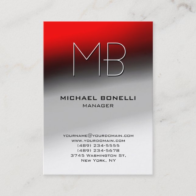 Trendy chubby red grey white unique business card (Front)