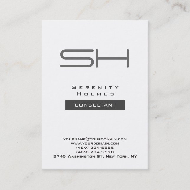 Trendy Chubby White Grey Modern Monogram Business Card (Front)
