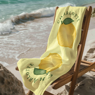 Trendy Citrus Lemon Yellow Summer Monogram Beach Towel
