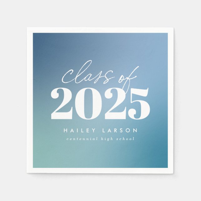 Trendy Class of 2024 Blue Gradient Graduation Napkin (Front)