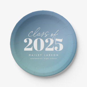 Trendy Class of 2024 Blue Gradient Graduation Paper Plate