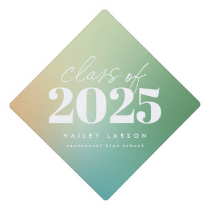 Trendy Class of 2024 Green Gradient Calligraphy Graduation Cap Topper