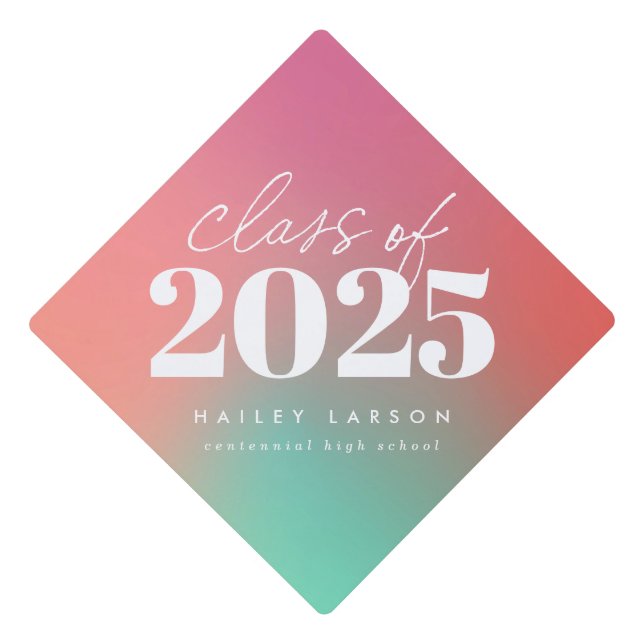 Trendy Class of 2024 Pink Gradient Calligraphy Graduation Cap Topper (Front)