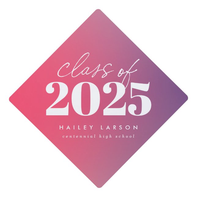 Trendy Class of 2024 Pink Gradient Calligraphy Graduation Cap Topper (Front)