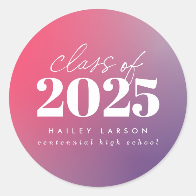 Trendy Class of 2024 Pink Gradient Graduation Classic Round Sticker (Front)