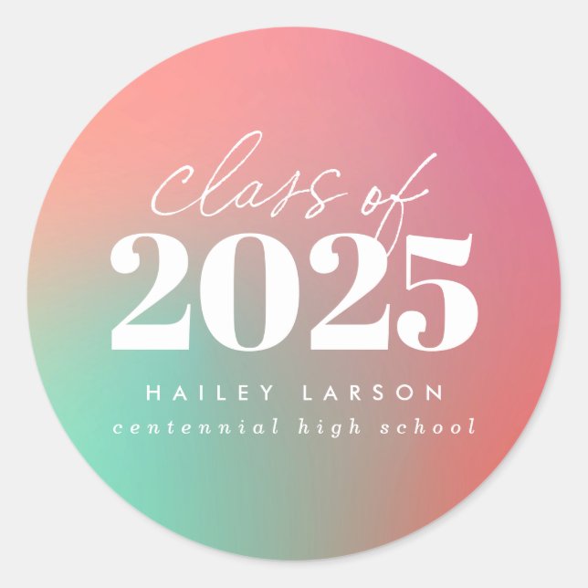Trendy Class of 2024 Pink Gradient Graduation Classic Round Sticker (Front)