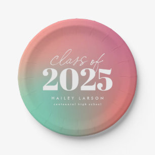 Trendy Class of 2024 Pink Gradient Graduation Paper Plate