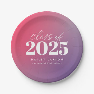 Trendy Class of 2024 Pink Gradient Graduation Paper Plate