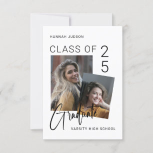 Trendy Class Of 25 2 Photos Graduation Party Invitation