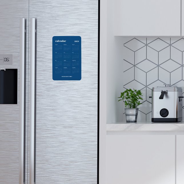 Trendy Classic Blue Full Year 2024 Calendar Magnet (Creator Uploaded)