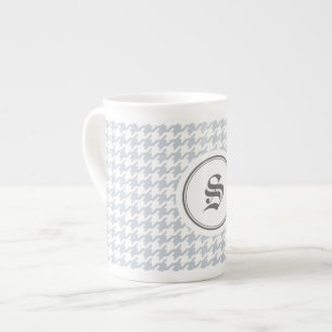 Trendy classic grey houndstooth with monogram bone china mug