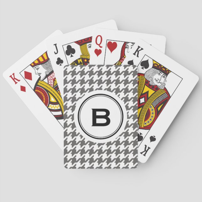Trendy classic grey houndstooth with monogram playing cards (Back)