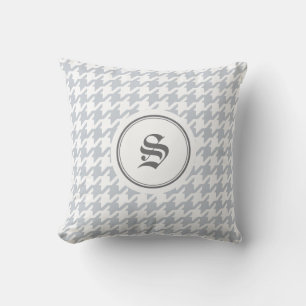 Trendy classic grey houndstooth with monogram throw pillow