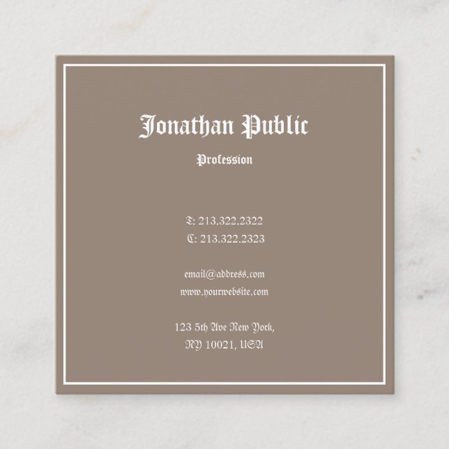 Trendy Classic Look Stylish Design Nostalgic Plain Square Business Card (Front)