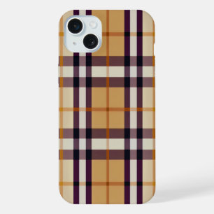 Trendy Classic Plaid Purple and Beige  iPhone 15 Plus Case
