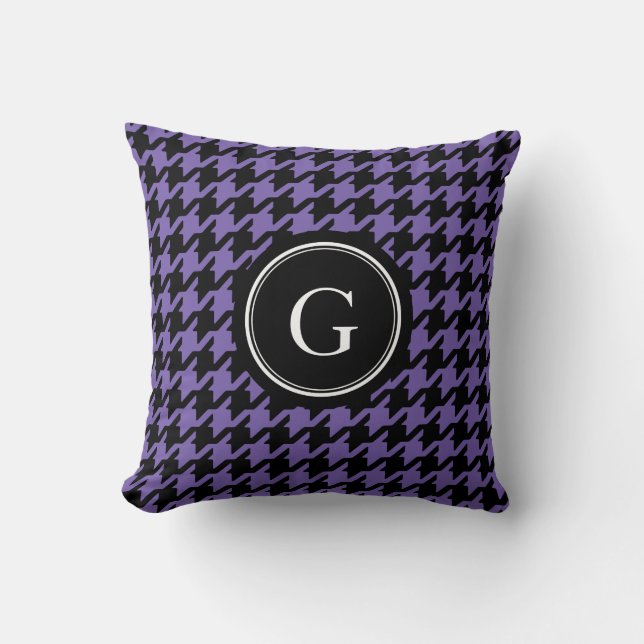 Trendy Classic purple houndstooth with monogram Throw Pillow (Front)