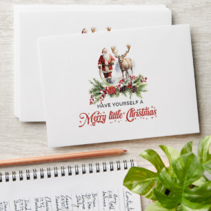 Trendy classic Santa with reindeer wreath Envelope