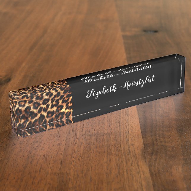 Trendy Classy Hairstylist Monogram Leopard Nameplate (Side)