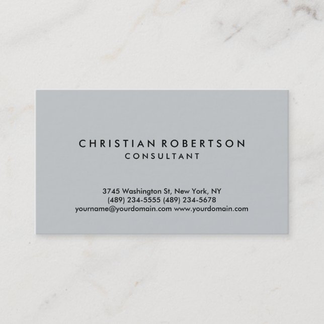 Trendy Clean Simple Grey Consultant Business Card (Front)