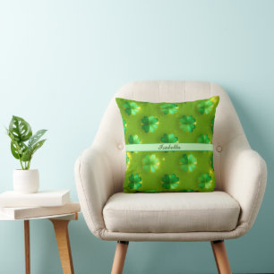 Trendy Clover 4 Lists Green Collection Throw Pillow