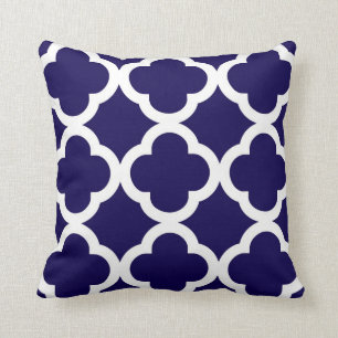 Trendy Clover Pattern in Cobalt Blue and White Throw Pillow