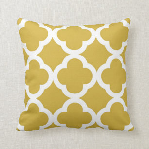 Trendy Clover Pattern in Mustard and White Throw Pillow