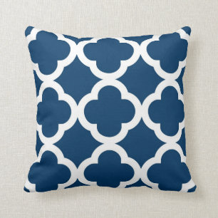 Trendy Clover Pattern in Navy Blue and White Throw Pillow