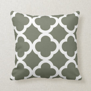 Trendy Clover Pattern in Olive Green and White Throw Pillow