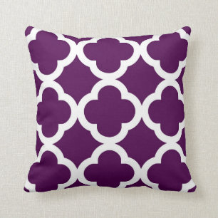 Trendy Clover Pattern in Plum and White Throw Pillow