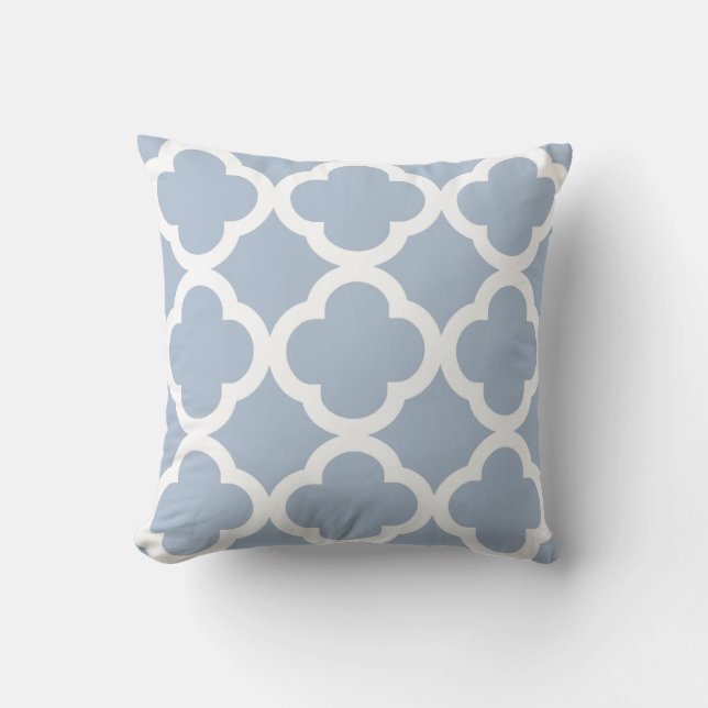 Trendy Clover Pattern in Soft Blue and White Throw Pillow (Front)