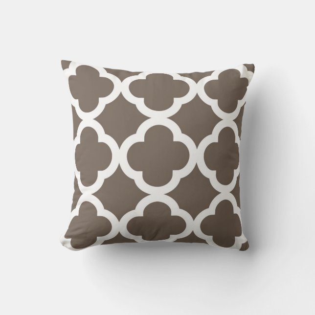 Trendy Clover Pattern in Taupe and White Throw Pillow (Front)