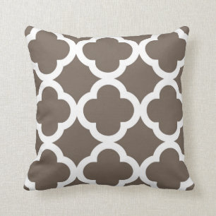 Trendy Clover Pattern in Taupe and White Throw Pillow